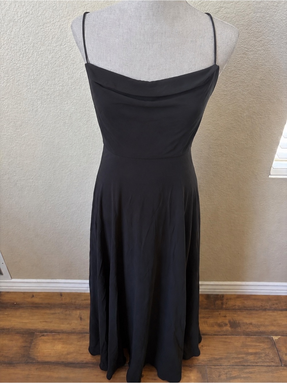 Lulus Black Cowl Neck Lace-Up Back High Slit Maxi Dress S